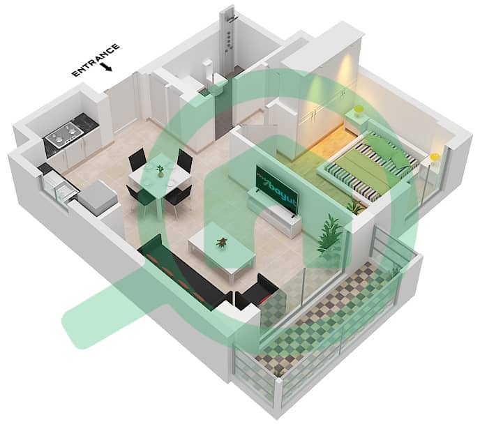 Бейшор 4 - Апартамент 1 Спальня планировка Единица измерения 03 FLOOR 2-9 Unit 03 Floor 2,3,4,5,6,7,8,9 interactive3D