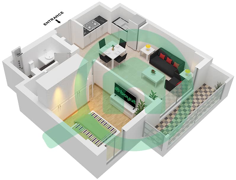 المخططات الطابقية لتصميم الوحدة 04 FLOOR 2-10 شقة 1 غرفة نوم - بايشور 4 Unit 04 Floor 2,3,4,5,6,7,8,9,10 interactive3D