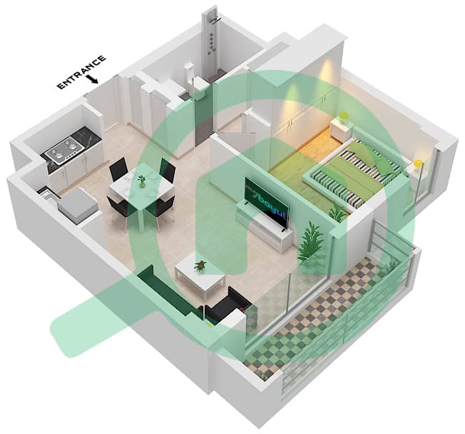 المخططات الطابقية لتصميم الوحدة 05 FLOOR 2-8,10 شقة 1 غرفة نوم - بايشور 4 Unit 05 Floor 2,3,4,5,6,7,8,10 interactive3D