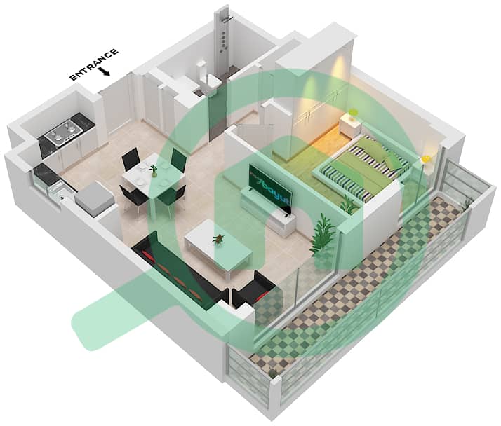 المخططات الطابقية لتصميم النموذج 03 FLOOR 10 شقة 1 غرفة نوم - بايشور 4 Unit 03 Floor 10 interactive3D