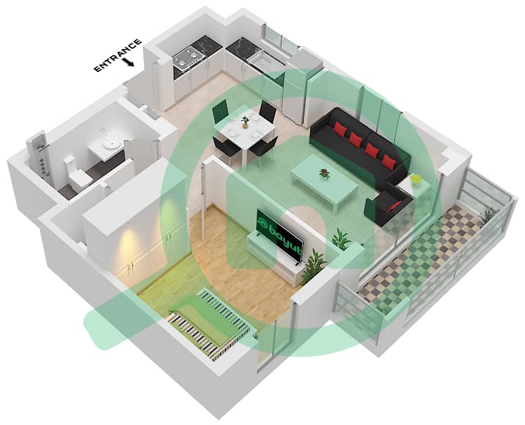 Бейшор 4 - Апартамент 1 Спальня планировка Единица измерения 02 FLOOR 4-7 Unit 02 Floor 4,5,6,7 interactive3D