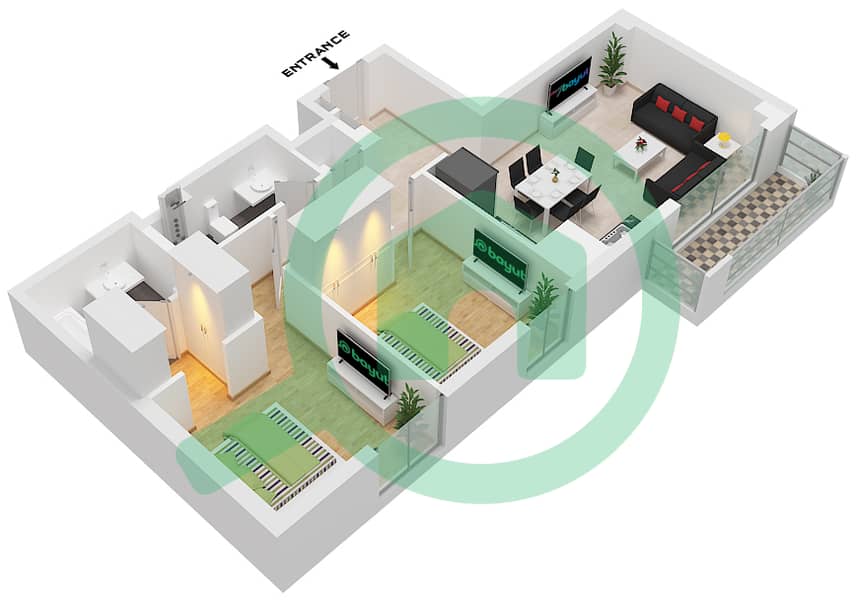 المخططات الطابقية لتصميم الوحدة 06 FLOOR 2,8-10 شقة 2 غرفة نوم - بايشور 4 Unit 06 Floor 2,8,9,10 interactive3D