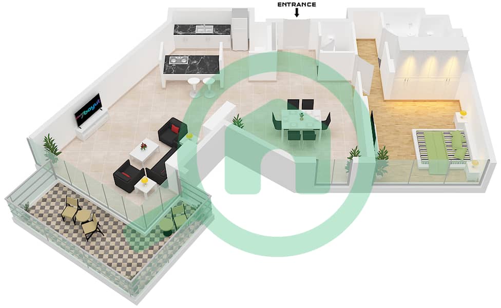 Здание Апартаментов 3 - Апартамент 1 Спальня планировка Тип/мера 4-1 / UNIT 2 FLOOR 3-8 Type 4-1 Unit 2 Floor 3-8 interactive3D