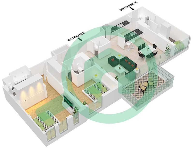 Bluewaters Residences 3 - 2 Bedroom Apartment Type/unit 6-1 / UNIT 8,9 FLOOR 2-8 Floor plan Type 6-1 Unit 8 Floor 2
Type 6-1 Unit 9 Floor 3-8 interactive3D