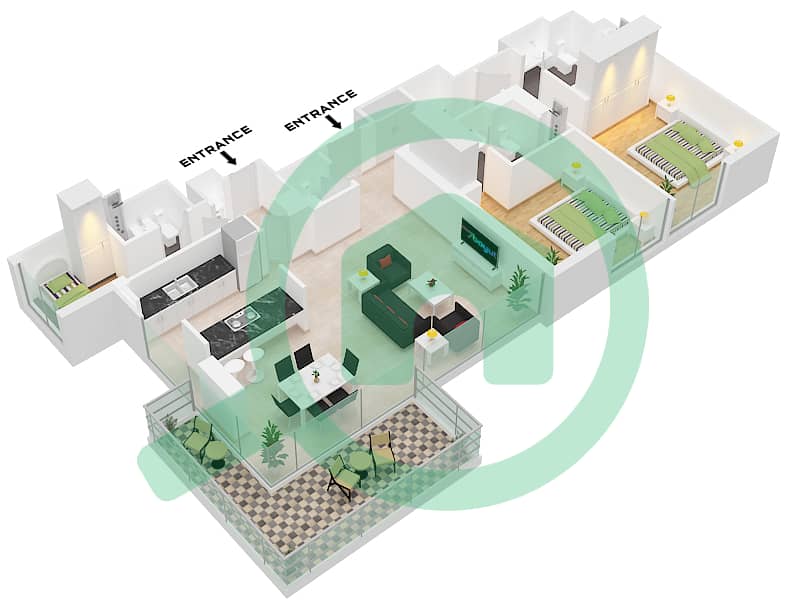 Здание Апартаментов 3 - Апартамент 2 Cпальни планировка Тип/мера 2-2 / UNIT 5,6 FLOOR 2-8 Type 2-2 Unit 5 Floor 2
Type 2-2 Unit 6 Floor 3-8 interactive3D