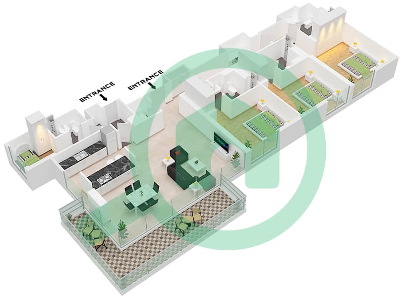 Bluewaters Residences 3 - 3 Bedroom Apartment Type/unit 2-6 / UNIT 11 FLOOR 3-8 Floor plan Type 2-6 Unit 11 Floor 3-8 interactive3D