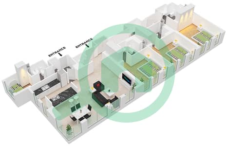 Здание Апартаментов 3 - Апартамент 3 Cпальни планировка Тип/мера 2-6A / UNIT 10 FLOOR 2