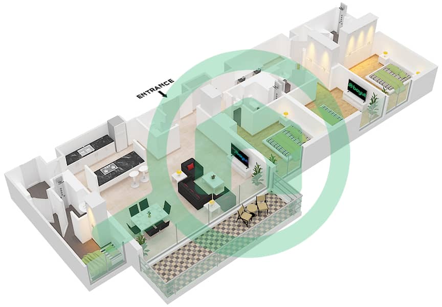 Bluewaters Residences 3 - 3 Bedroom Apartment Type/unit 3-1 / UNIT 7,8 FLOOR 2-8 Floor plan Type 3-1 Unit 7 Floor 2
Type 3-1 Unit 8 Floor 3-8 interactive3D