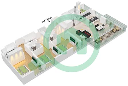 Здание Апартаментов 3 - Апартамент 3 Cпальни планировка Тип/мера 2-5 / UNIT 1 FLOOR 2-8