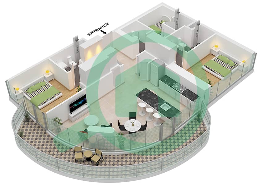 المخططات الطابقية لتصميم النموذج / الوحدة 1 / UNIT W105 FLOOR 1-13 شقة 2 غرفة نوم - إلينغتون ڤيوز 1 Type 1 Unit W105,E106 Floor 1 W205,E206,W209 Floor 2-6 W704,E706,W708 Floor 7-10 W1105,E1106 Floor 11 W1205,E1206 Floor 12 E1306 Floor 13 interactive3D