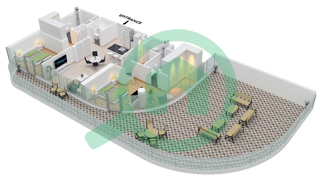 艾灵顿景观公寓一期 - 2 卧室公寓类型／单位2/UNIT E1503 FLOOR 14,15戶型图 Type 2 Unit E1503 Floor 15 E1404 Floor 14 interactive3D