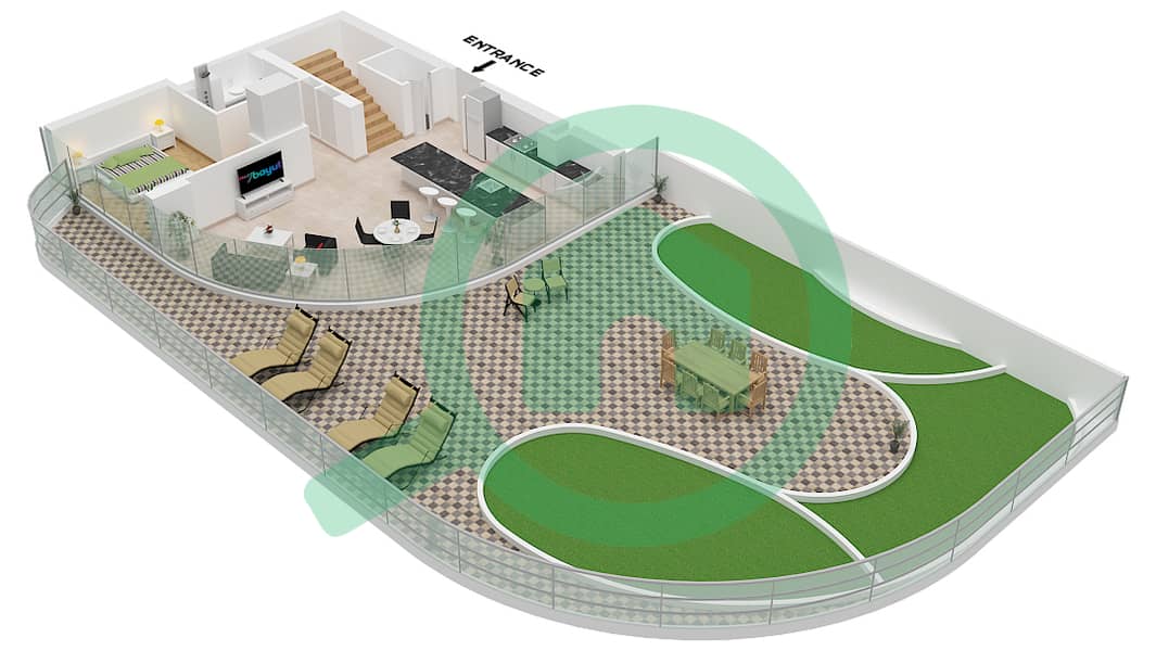 艾灵顿景观公寓一期 - 2 卧室顶楼公寓类型／单位DUPLEX/UNIT W02 FLOOR 11戶型图 Type Duplex Unit W02 Lower Floor 11 interactive3D