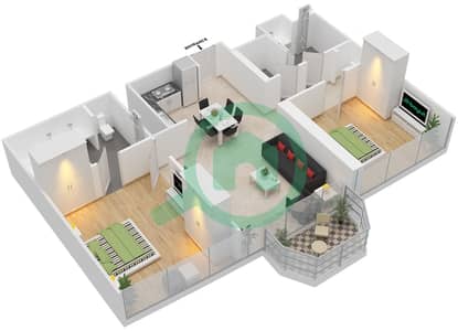 谦恭海港大厦 - 2 卧室公寓类型T1-2C戶型图