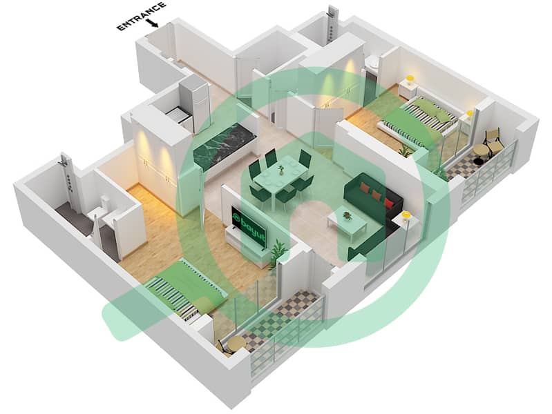 河畔景观豪华住宅区 - 2 卧室公寓类型／单位B / UNIT 05戶型图 Type B Unit 05 Floor 8-22,24-40 interactive3D