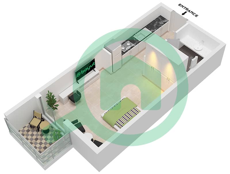The Community Motor City - Studio Apartment Type 1 Floor plan Type 1 interactive3D