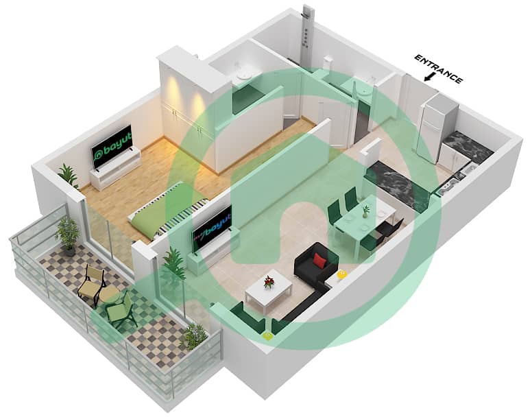 The Community Motor City - 1 Bedroom Apartment Type 3 Floor plan Type 3 interactive3D