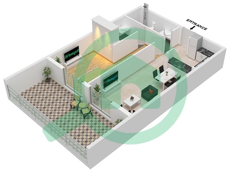 The Community Motor City - 1 Bedroom Apartment Type 6 Floor plan Type 6 interactive3D