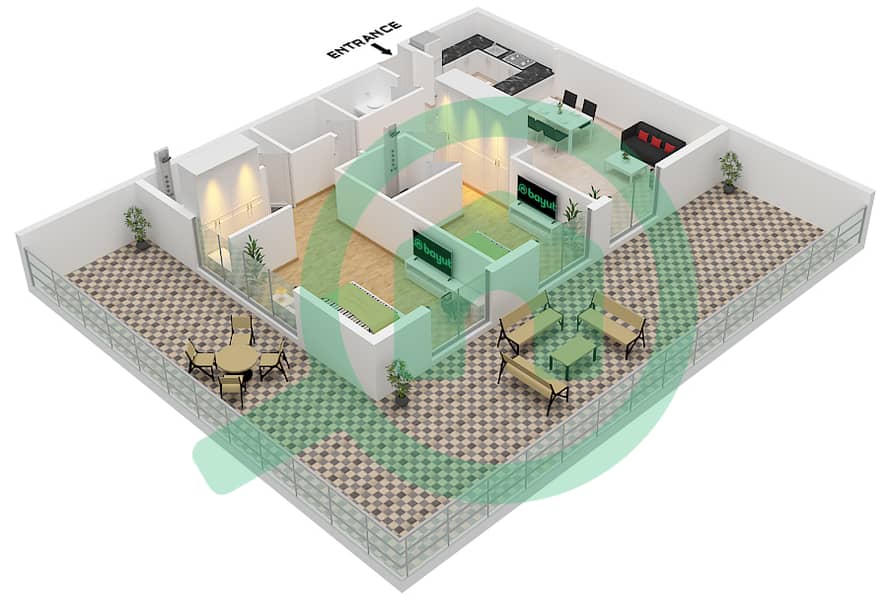 The Community Motor City - 2 Bedroom Apartment Type 8 Floor plan Type 8 interactive3D