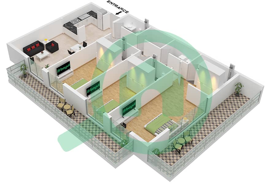 The Community Motor City - 3 Bedroom Apartment Type 1 Floor plan Type 1 interactive3D