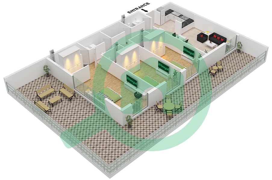 The Community Motor City - 3 Bedroom Apartment Type 4 Floor plan Type 4 interactive3D