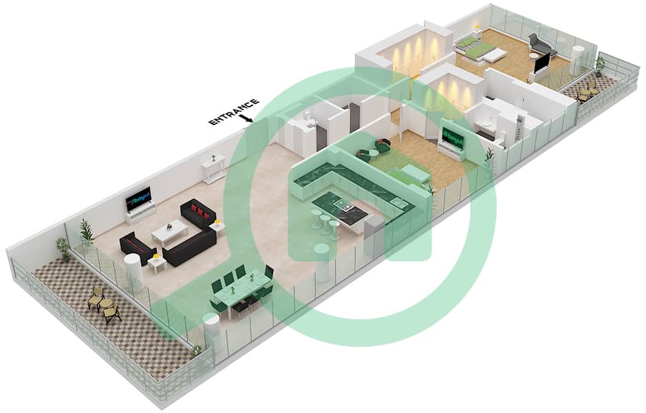 Ashjar E3 - 2 Bedroom Apartment Unit 1 FLOOR 1-3 Floor plan Unit 1 Floor 1-3 interactive3D