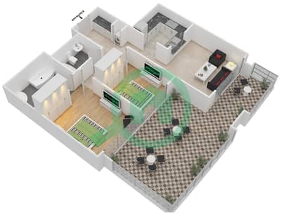 المخططات الطابقية لتصميم التصميم 11 FLOOR 3 شقة 2 غرفة نوم - 29 بوليفارد بوديوم