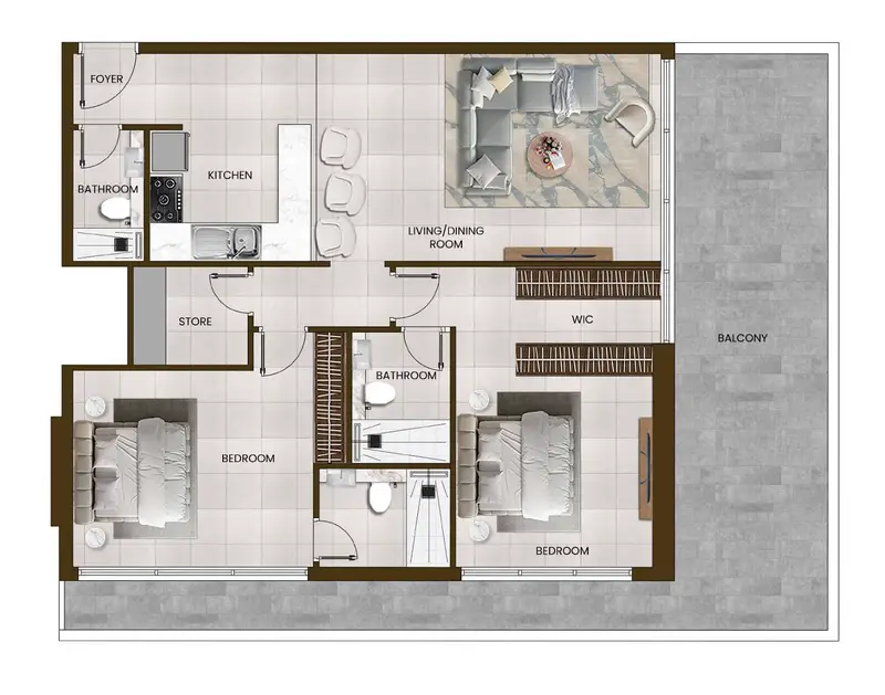 2 BR floor plan