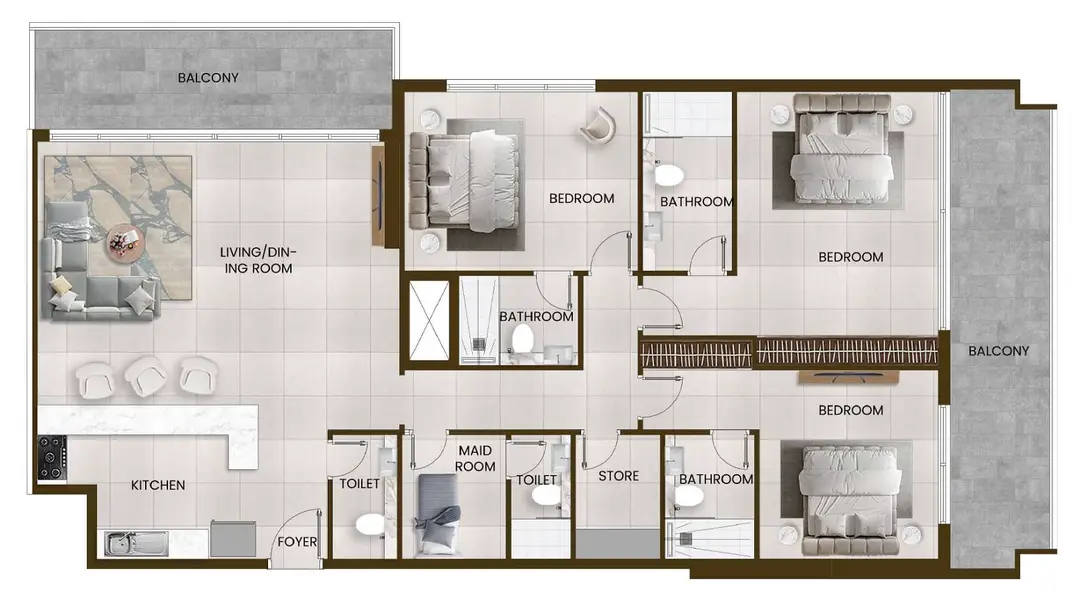 3 BR floor plan