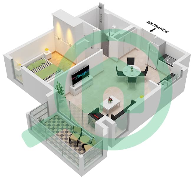 المخططات الطابقية لتصميم الوحدة 1 FLOOR 1 شقة 1 غرفة نوم - بناية سافانا 2 Unit 1 Floor 1 interactive3D