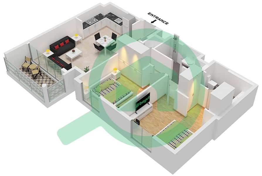 萨瓦纳 2 号大楼 - 2 卧室公寓单位2,3 FLOOR 1-7戶型图 Unit 3 Floor 1 
Unit 2 Floor 2-7 interactive3D