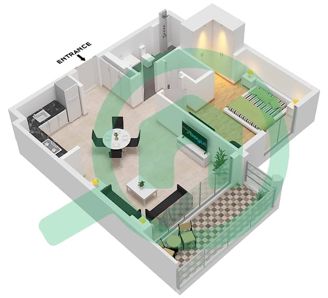萨瓦纳 2 号大楼 - 1 卧室公寓单位5,6 FLOOR 1-7戶型图 Unit 6 Floor 1 
Unit 5 Floor 2-7 interactive3D