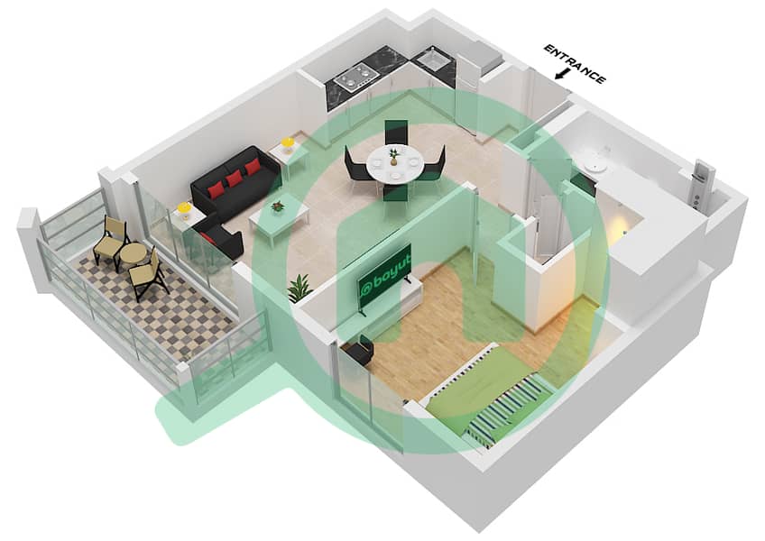 萨瓦纳 2 号大楼 - 1 卧室公寓单位11 FLOOR 1戶型图 Unit 11 Floor 1 interactive3D