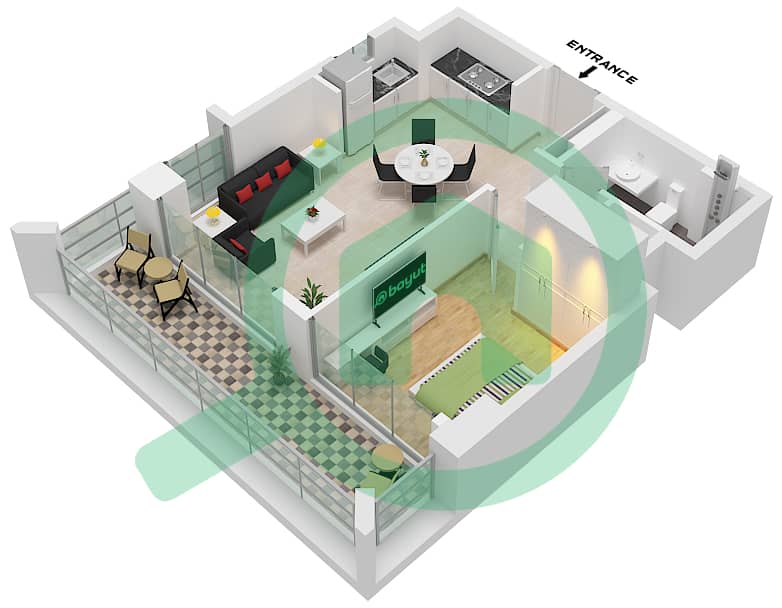 萨瓦纳 2 号大楼 - 1 卧室公寓单位13 FLOOR 1戶型图 Unit 13 Floor 1 interactive3D