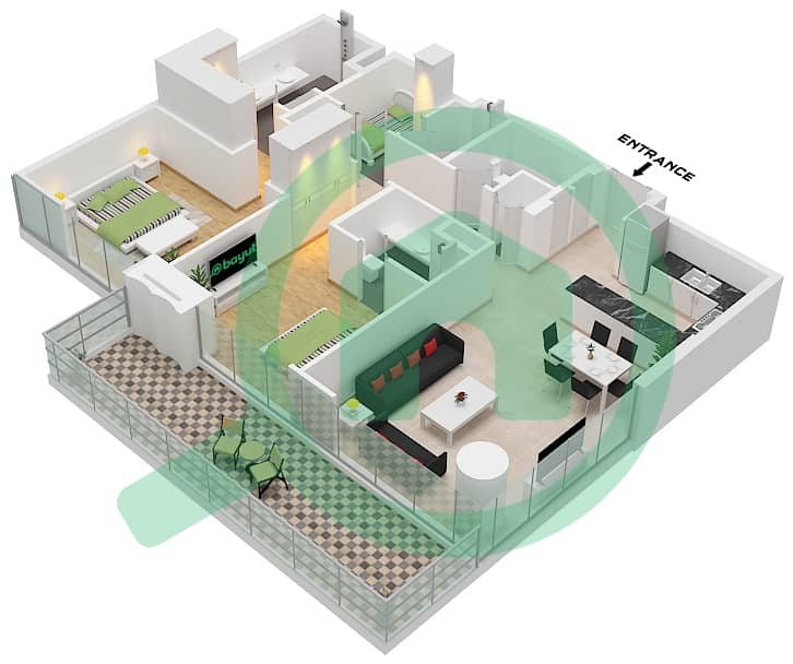 المخططات الطابقية لتصميم النموذج / الوحدة A.2 / UNIT 3 FLOOR 3-14 شقة 2 غرفة نوم - برج سنترال بارك بلازا B Type A.2 Unit 3 Floor 3-14 interactive3D