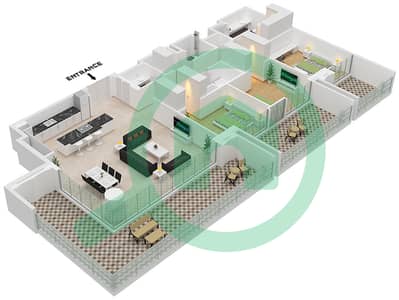 المخططات الطابقية لتصميم النموذج / الوحدة A.1 / UNIT 4 FLOOR 2 شقة 3 غرف نوم - برج سنترال بارك بلازا B