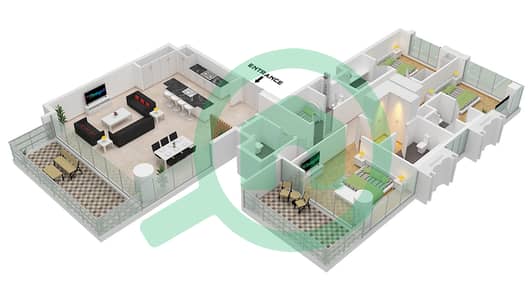المخططات الطابقية لتصميم النموذج / الوحدة B.1 / UNIT 9 FLOOR 15-17 شقة 3 غرف نوم - برج سنترال بارك بلازا B