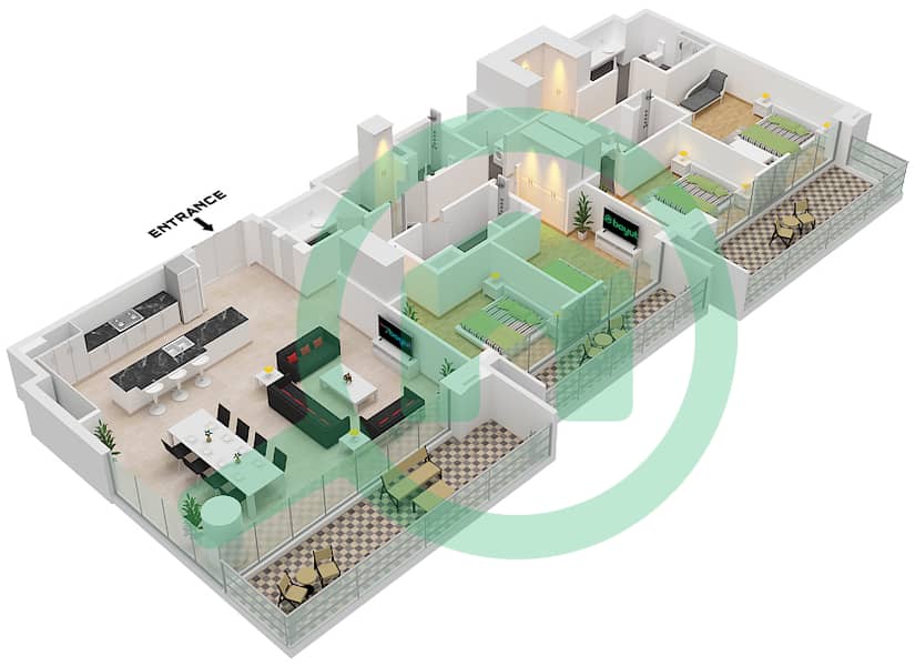 中央公园广场大厦 B 座 - 4 卧室公寓类型／单位B.1 / UNIT 3 FLOOR 15戶型图 Type B.1 Unit 3 Floor 15 interactive3D