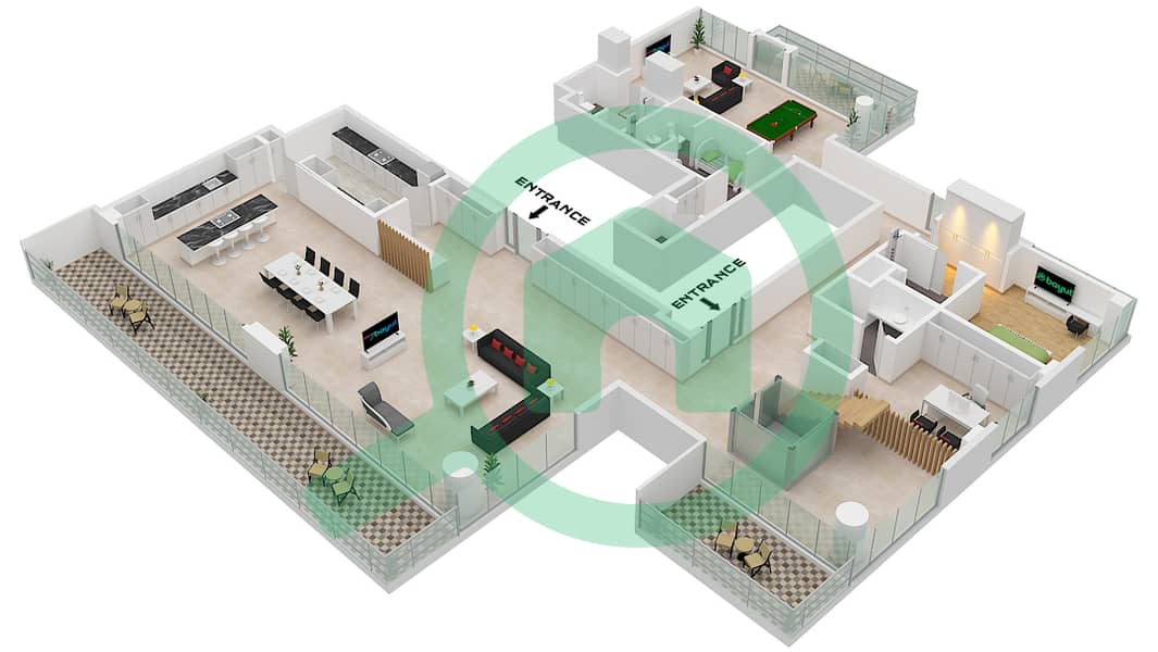 المخططات الطابقية لتصميم النموذج / الوحدة A.1 / UNIT 1 FLOOR 18-20 بنتهاوس 5 غرف نوم - برج سنترال بارك بلازا B Type A.1 Unit 1 Floor 18 Ground Floor interactive3D