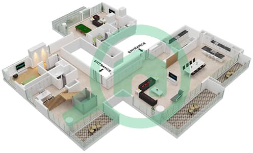 المخططات الطابقية لتصميم النموذج / الوحدة B.1 / UNIT 2 FLOOR 18,19 بنتهاوس 5 غرف نوم - برج سنترال بارك بلازا B