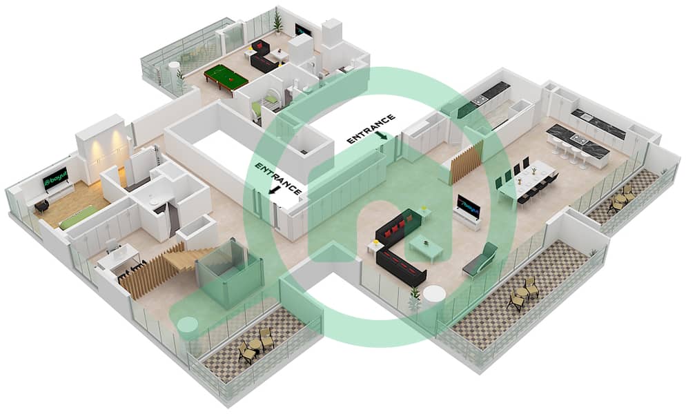 المخططات الطابقية لتصميم النموذج / الوحدة B.1 / UNIT 2 FLOOR 18,19 بنتهاوس 5 غرف نوم - برج سنترال بارك بلازا B Type B.1 Unit 2 Floor 18 Ground Floor interactive3D