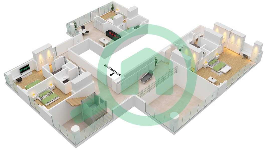 المخططات الطابقية لتصميم النموذج / الوحدة B.1 / UNIT 2 FLOOR 18,19 بنتهاوس 5 غرف نوم - برج سنترال بارك بلازا B Type B.1 Unit 2 Floor 19 First Floor interactive3D