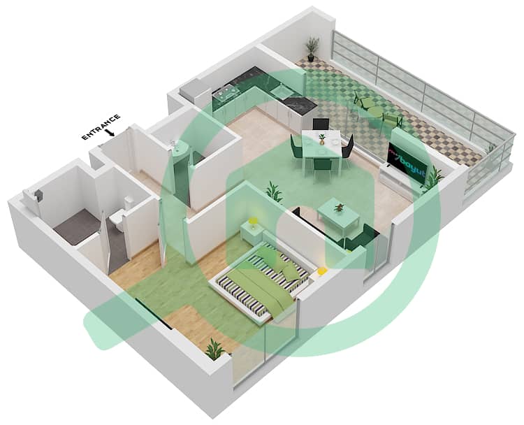 المخططات الطابقية لتصميم النموذج / الوحدة F / UNIT T33A FLOOR 9TH شقة 1 غرفة نوم - RA 1 Type F Unit T33A 9th Floor interactive3D