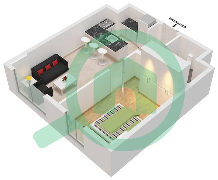 المخططات الطابقية لتصميم النموذج / الوحدة J / UNIT X21 FLOOR 9TH شقة 1 غرفة نوم - RA 1 Type J Unit X21 9thFloor interactive3D