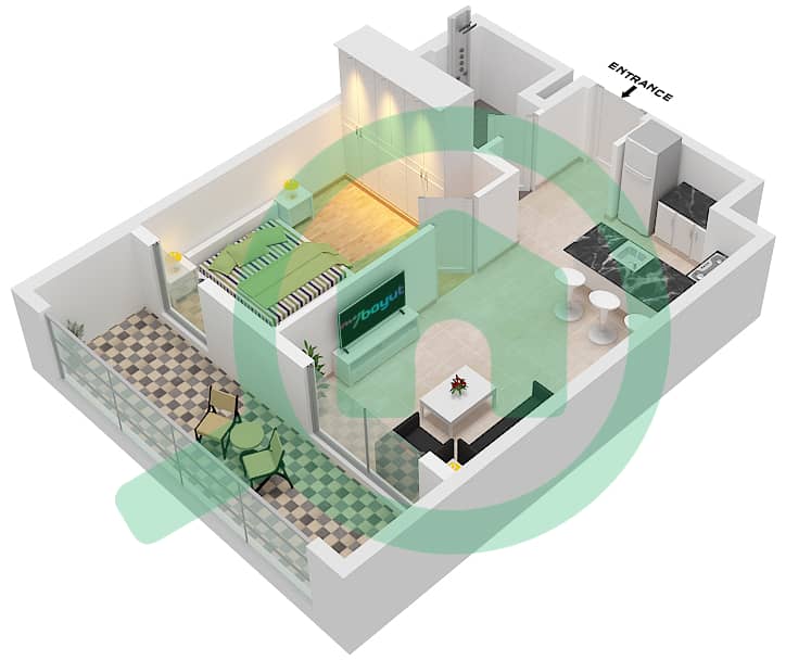 RA 1 - 1 Bedroom Apartment Type/unit A/UNIT X21JB FLOORTYPICAL Floor plan Type A Unit X21JB Typical Floor interactive3D