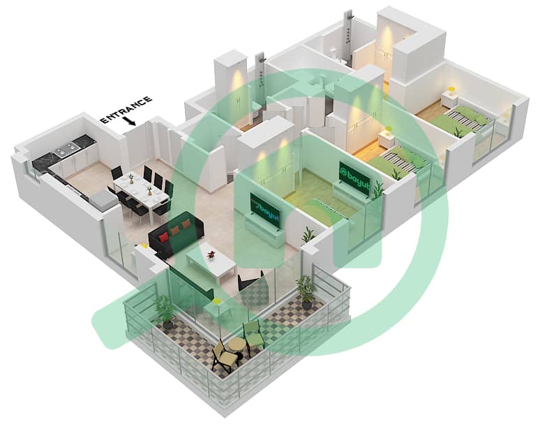 The Cove II Building 4 - 3 Bedroom Apartment Unit 6 FLOOR 10-22 Floor plan Unit 6 Floor 10-22 interactive3D
