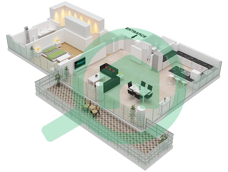Ашджар D2 - Апартамент 1 Спальня планировка Единица измерения 3 FLOOR 2 Unit 3 Floor 2 interactive3D