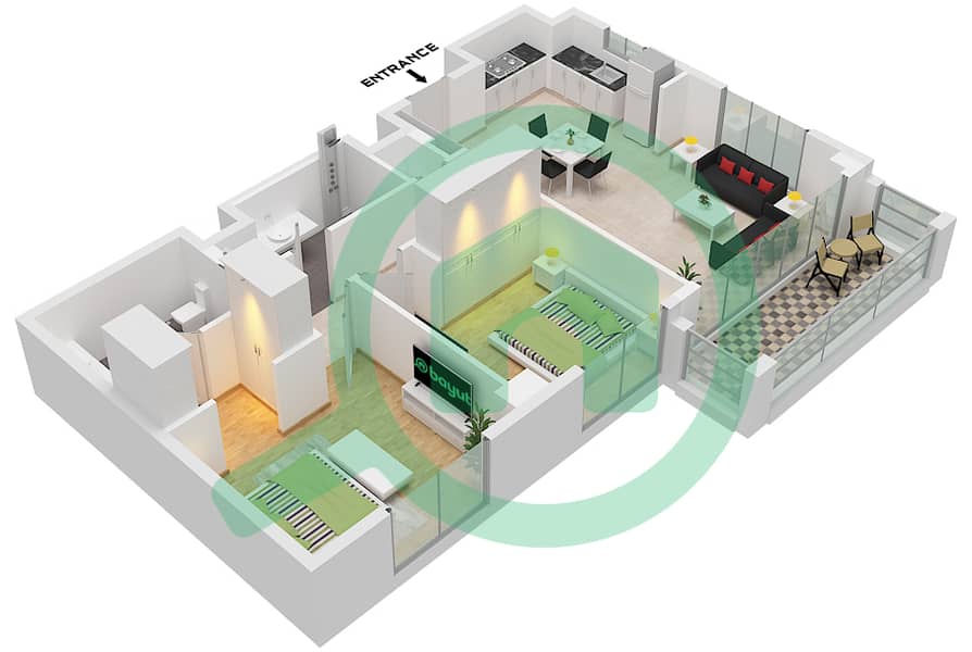 萨瓦纳1号楼 - 2 卧室公寓单位5 FLOOR 2-8戶型图 Unit 5 Floor 2-8 interactive3D