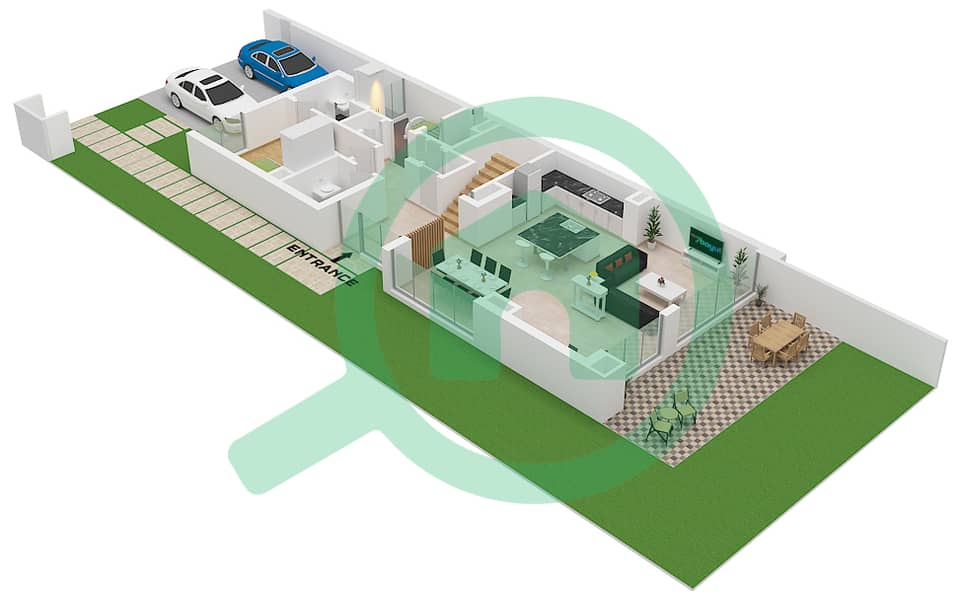 المخططات الطابقية لتصميم النموذج RHM (A) فیلا 5 غرف نوم - ياسمينة فيلاز Type RHM Ground Floor interactive3D