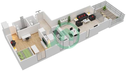 Afnan 5 - 1 Bedroom Apartment Type I/6,9,16 Floor plan