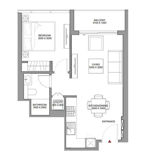 1 BR floor plan